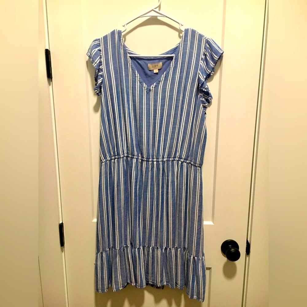 Loft Navy and White Flare Mini Dress Size XL